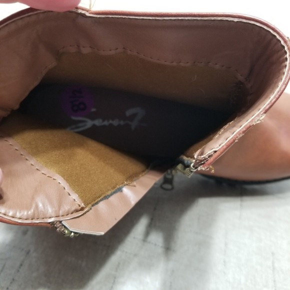 Seven7 Women Ankle Boots Brown Size 8.5 Bootie Side Zip Buckle - Picture 12 of 14